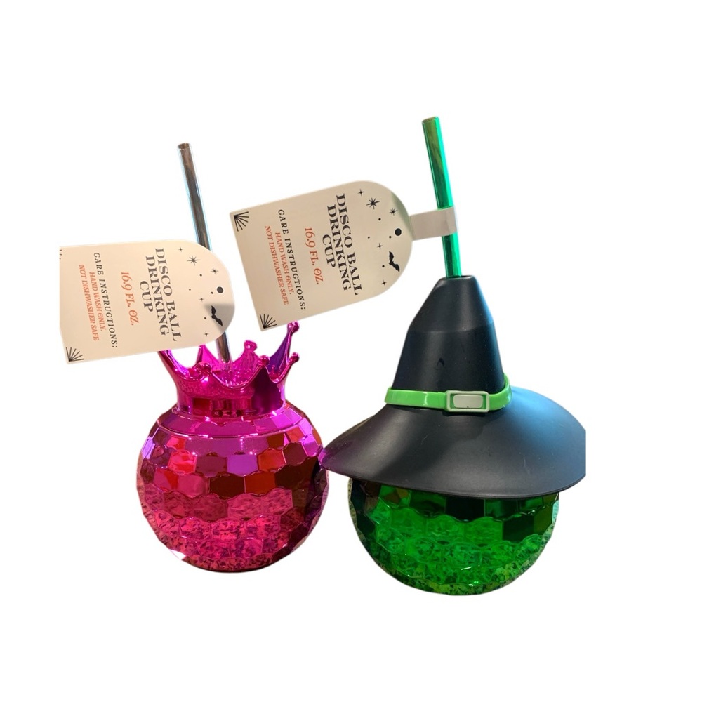 2 Wicked Cups Disco Ball Target Bullseye Glinda Elphaba Green Pink party NEW
